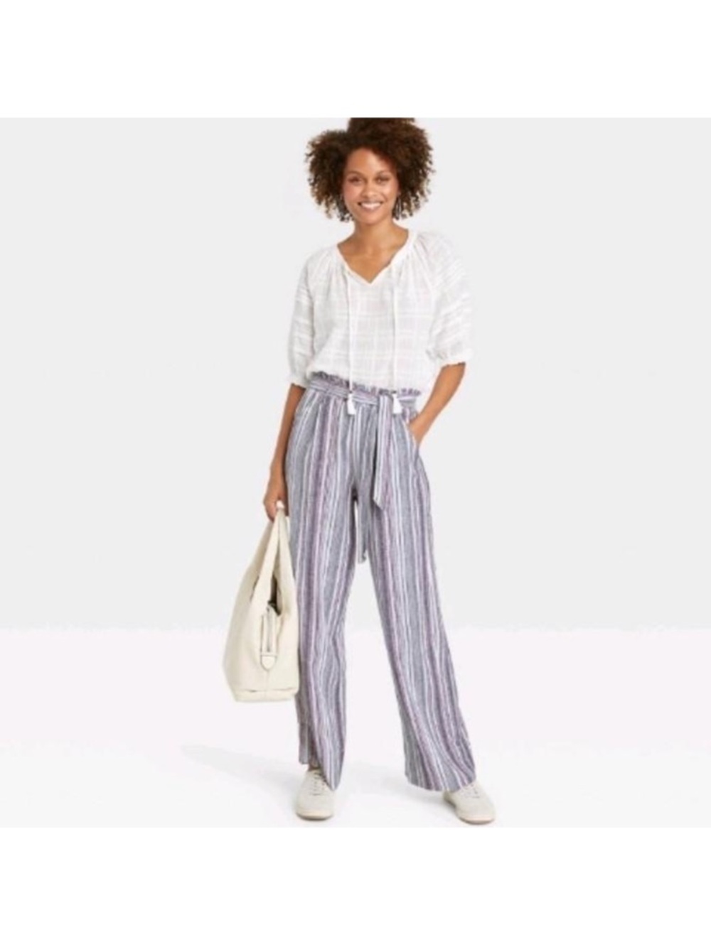 Knox Rose Striped Wide-Leg Pants in Navy, White & Pink S